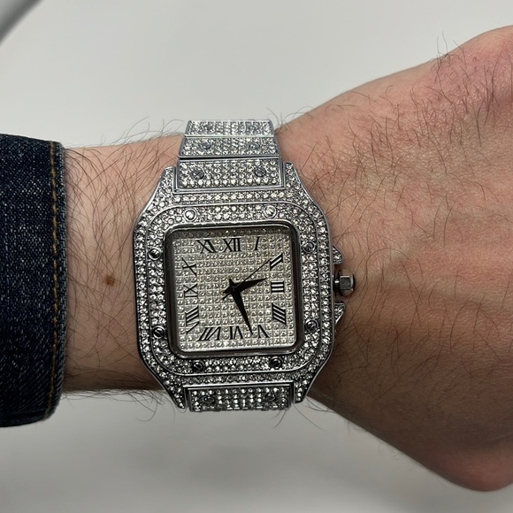 Mens silver square cz diamond watch - Picture 1 of 5